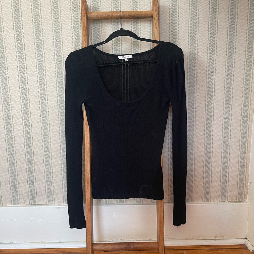 Madewell Merino Wool Silk Blend Black Long Sleeve Women's Knit Top M